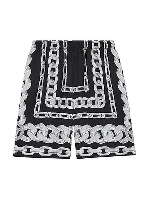 Medusa Chains Print Silk Twill Shorts