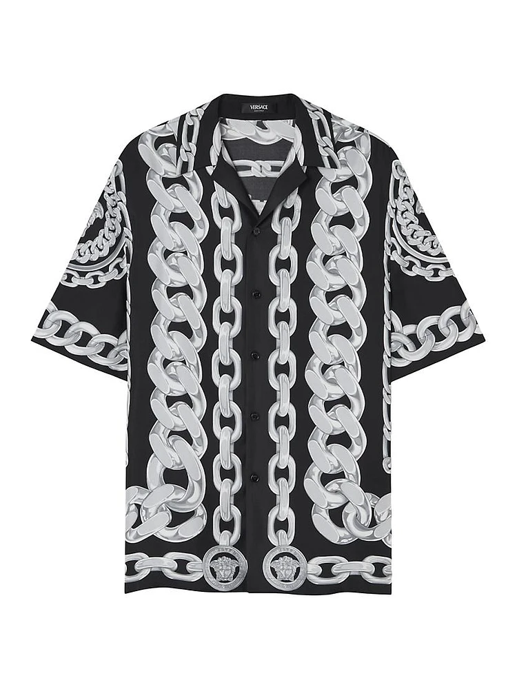 Medusa Chains Print Silk Twill Shirt