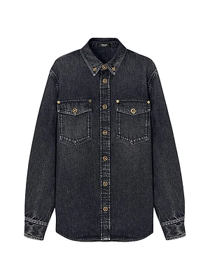 Stone Wash Denim Button-Front Shirt