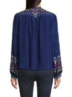 Forest Fern Embroidered Silk Blouse