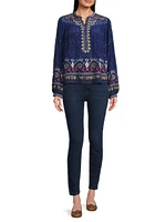 Forest Fern Embroidered Silk Blouse