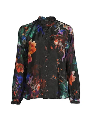 Jolene Floral Silk Ruffled Blouse