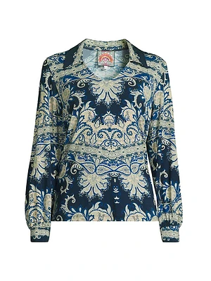 The Janie Favorite Paisley Puff-Sleeve Polo Shirt