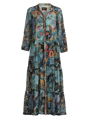 Mazzy Floral-Embroidered Ruffled Maxi-Dress