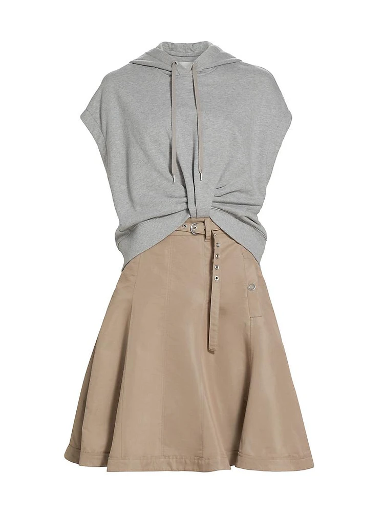 Cotton Hooded Combo Mini-Dress