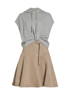 Cotton Hooded Combo Mini-Dress