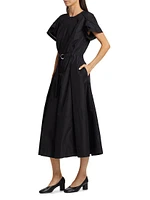Cascade Drape Belted Midi-Dress