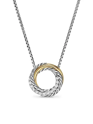 Crossover Pendant Necklace in Sterling Silver with 18K Yellow Gold and Diamonds, 14.5MM