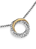 Crossover Pendant Necklace in Sterling Silver with 18K Yellow Gold and Diamonds, 14.5MM