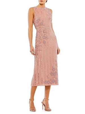 Floral- & Stripe-Embellished Cocktail Dress