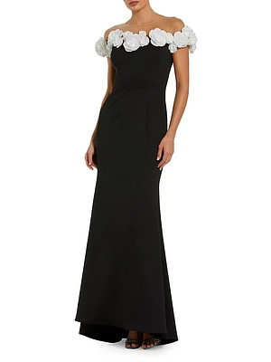 Floral Stretch-Crepe Mermaid Gown