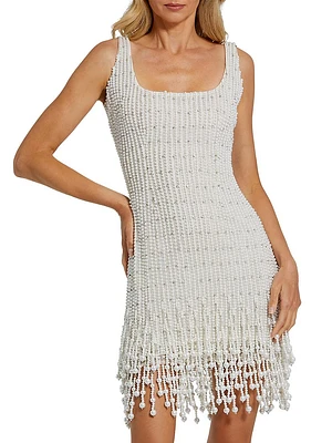 Imitation Pearl-Embellished Beaded Minidress