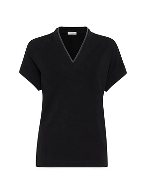 Stretch Cotton Jersey T-Shirt with Precious Neckline