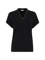 Stretch Cotton Jersey T-Shirt with Precious Neckline