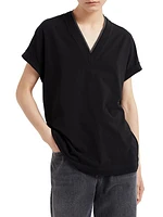 Stretch Cotton Jersey T-Shirt with Precious Neckline