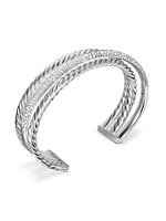Pavé Crossover Three Row Cuff Bracelet Sterling Silver