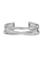 Pavé Crossover Three Row Cuff Bracelet Sterling Silver