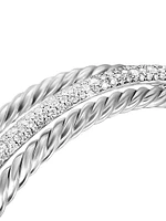 Pavé Crossover Three Row Cuff Bracelet Sterling Silver