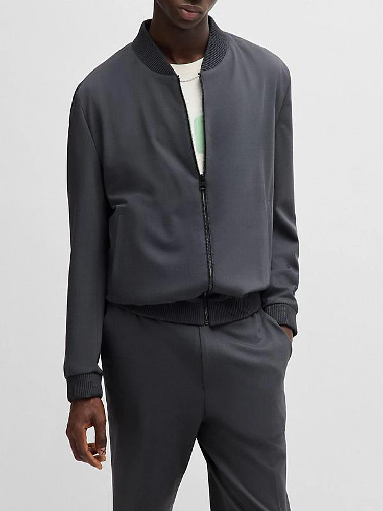 Slim-Fit Zip-Up Jacket in Patterned Stretch Twill