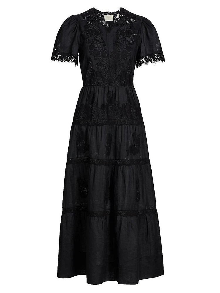 Graciela Lace Trim Short-Sleeve Midi-dress