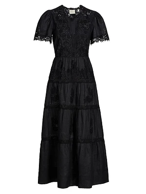 Graciela Lace Trim Short-Sleeve Midi-dress