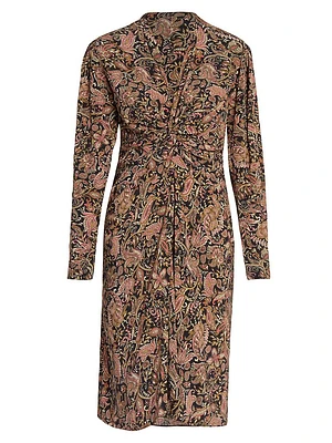 Zeliha Paisley Twist-Front Knee-Length Dress