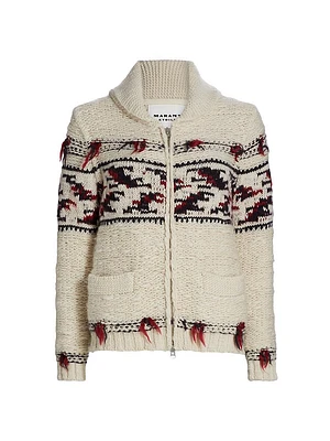 Thylane Intarsia-Knit Wool Zip-Front Sweater