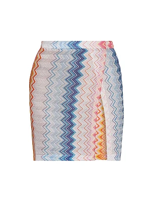 Chevron Knit Front-Slit Miniskirt