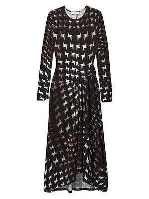 Halle Printed Ruched Midi-Dress