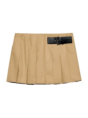 Twill Miniskirt with Leather Belt