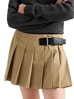 Twill Miniskirt with Leather Belt