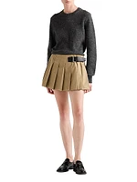 Twill Miniskirt with Leather Belt