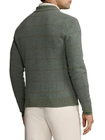 Plaid Cashmere-Wool Polo-Collar Sweater