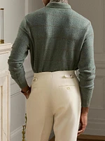 Plaid Cashmere-Wool Polo-Collar Sweater