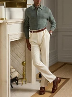 Plaid Cashmere-Wool Polo-Collar Sweater