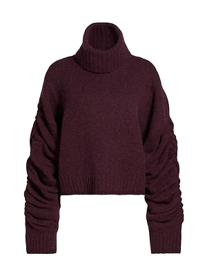 Hour Ruched Mohair Turtleneck Sweater