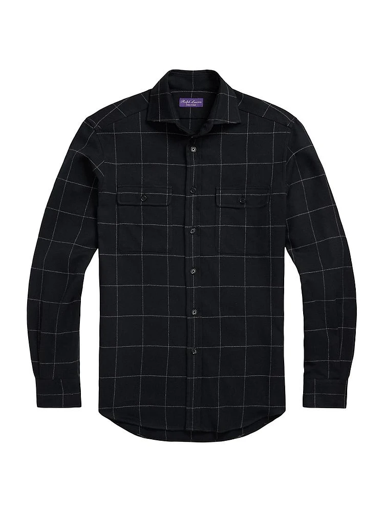 Windowpane Plaid Cotton Flannel Shirt