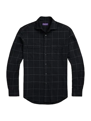 Windowpane Plaid Cotton Flannel Shirt