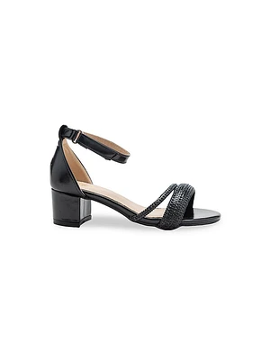 Little Girl's and Diagonal Rhinestone Band Block Heels