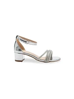 Little Girl's and Diagonal Rhinestone Band Block Heels