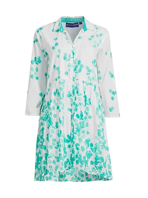Deauville Leaf Print Cotton A-Line Minidress