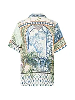 Printed Linen Short-Sleeve Shirt