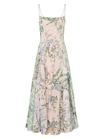 Floral Linen-Silk Corset Fit & Flare Maxi Dress