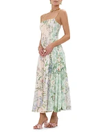 Floral Linen-Silk Corset Fit & Flare Maxi Dress