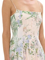 Floral Linen-Silk Corset Fit & Flare Maxi Dress