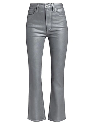 Claudine Metallic High-Rise Stretch Cropped Flare Jeans