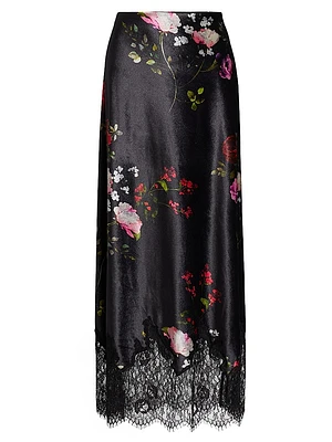 Maeve Floral Satin Midi-Skirt