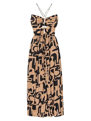 Silvia Santorini Sand Cotton Halter Midi-Dress