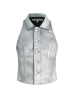 Metallic Denim Halter Vest