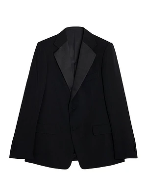 Single-Breasted Flap Pockets Jacket with Satin Lapels